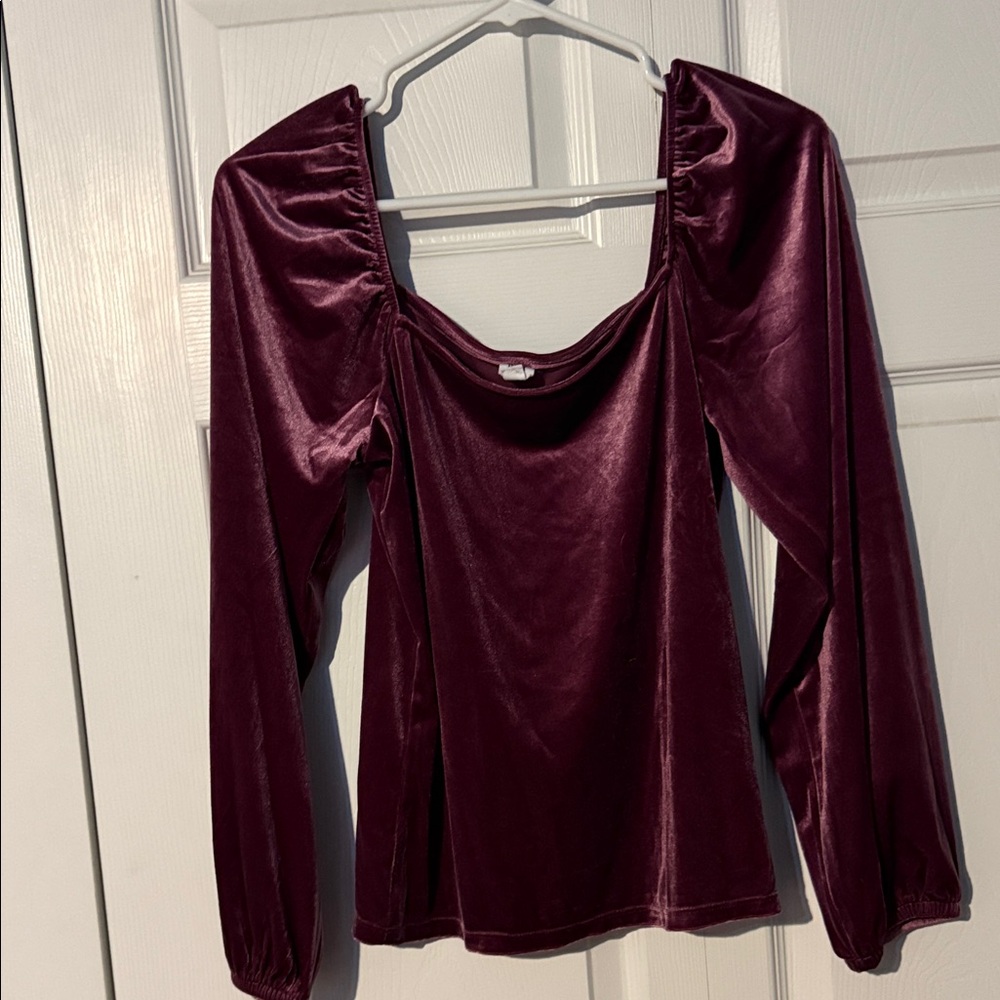 GAP Velvet Long Sleeve Blouse in Rich Burgundy